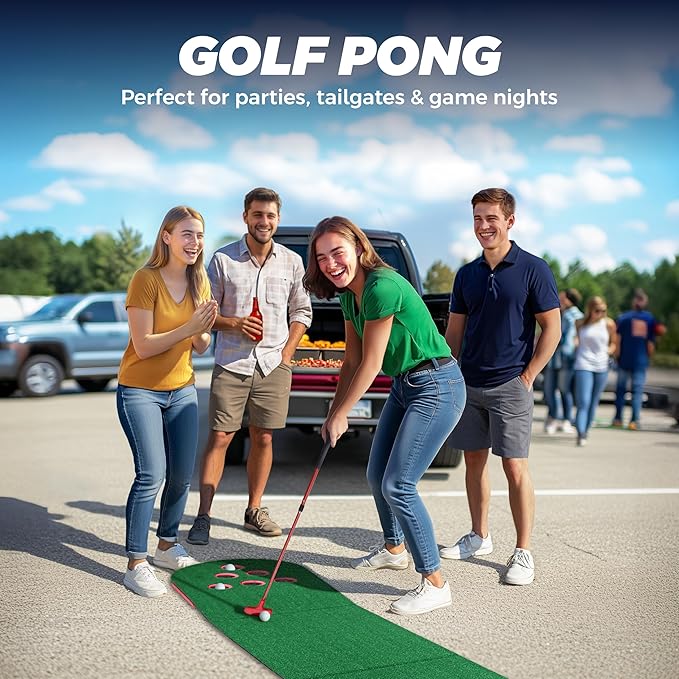 Golf Putting Game Set, Mini Golf Game Set with 2 Putters 2 Balls, 10 Feet Practice Putting Green Mat for Adults, Indoor Outdoor Backyard Party Game
