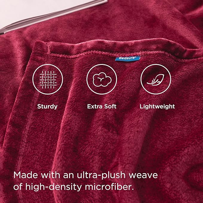 Flannel Fleece Luxury Blanket Red Queen(90"x90") Size Lightweight Cozy Plush Microfiber Solid Blanket by Bedsure