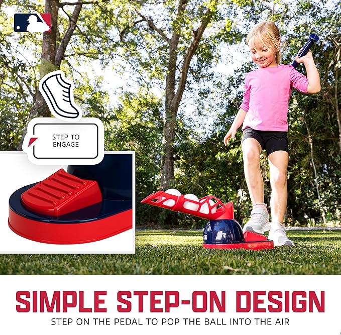 Franklin Sports Kids Baseball Pitching Machine - Pop A Pitch Batting Machine with Youth Bat + 3 Plastic Balls - Boys + Girls Toy