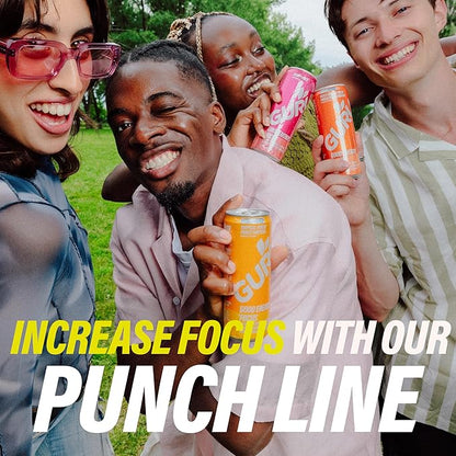 GURU Fruit Punch Organic Energy Drinks, Clean Energy Drink with Plant Based Natural Caffeine from Green Tea + Focus with L Theanine, Gluten Free and Vegan, 140MG Caffeine, 12oz (Pack of 12)