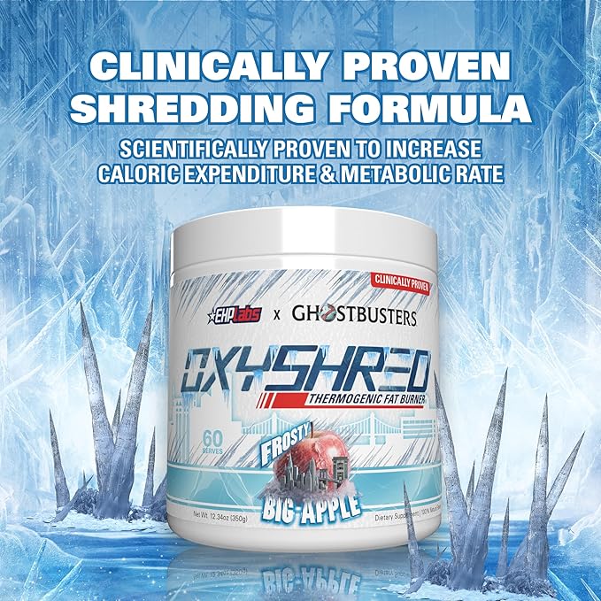 EHP Labs x Ghostbusters OxyShred Pre Workout Powder Supplement - Preworkout Powder with Acetyl L Carnitine, Energy Boost Drink - Frosty Big Apple, 60 Servings