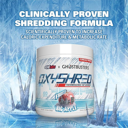 EHP Labs x Ghostbusters OxyShred Pre Workout Powder Supplement - Preworkout Powder with Acetyl L Carnitine, Energy Boost Drink - Frosty Big Apple, 60 Servings