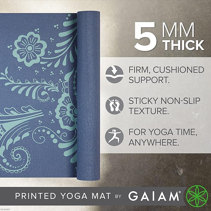 Gaiam Yoga Mat - Premium 5mm Print Thick Non Slip Exercise & Fitness Mat for All Types of Yoga, Pilates & Floor Workouts (68" x 24" x 5mm)