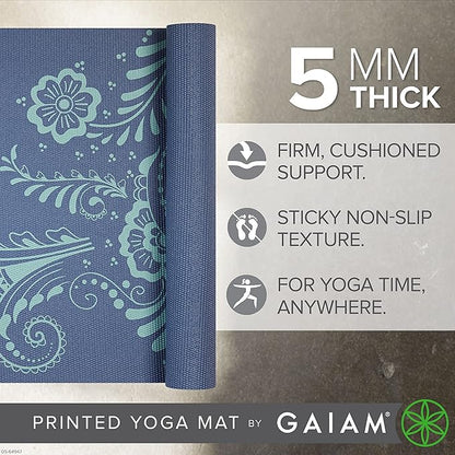 Gaiam Yoga Mat - Premium 5mm Print Thick Non Slip Exercise & Fitness Mat for All Types of Yoga, Pilates & Floor Workouts (68" x 24" x 5mm)