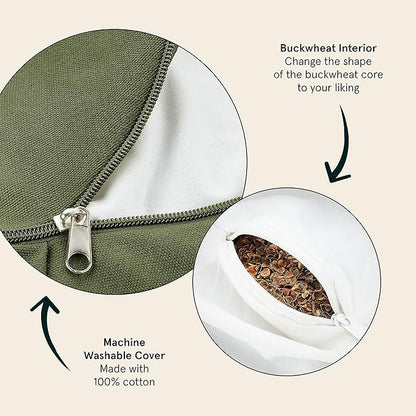 Retrospec Sedona Zafu Meditation Cushion With Buckwheat Hull Fill - Adjustable Yoga & Pilates Support Pillow - 17in Crescent Cotton Cover With Handle