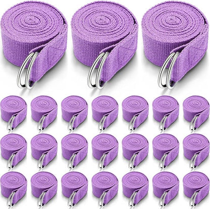Leyndo 24 Pieces Yoga Strap Stretching Pilates Exercise Adjustable Straps 6 ft Non Elastic Yoga Belt with Adjustable D Ring Buckle for Pilates Gym Workouts Fitness