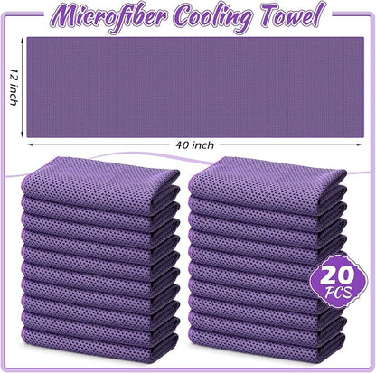 20 Pcs Cooling Towel 40" x 12" Ice Towel for Neck and Face Microfiber Chilly with Bag Breathable Yoga Gym Stay Cool Towels Sweat Rag for Workout Running Camping Pilates Beach Accessories (Purple)