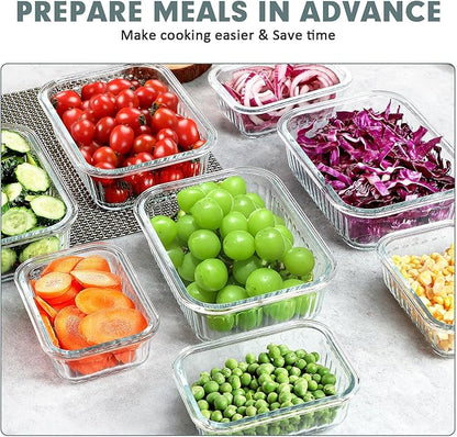 10 Packs Glass Meal Prep Containers with Lids, Glass Food Storage Containers Set, Airtight Lunch Containers, Microwave, Oven, Freezer and Dishwasher Safe, Gray