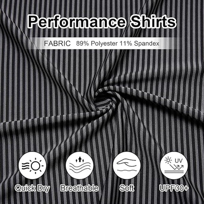 Golf Shirts for Men - Moisture Wicking Short Sleeve Performance Sport Casual Striped Collared Mens Polo Shirt