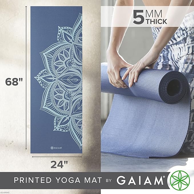 Gaiam Yoga Mat - Premium 5mm Print Thick Non Slip Exercise & Fitness Mat for All Types of Yoga, Pilates & Floor Workouts (68" x 24" x 5mm)
