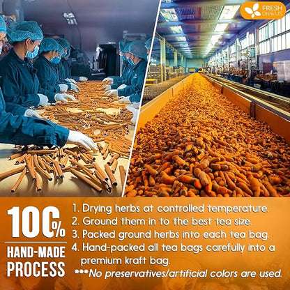 FreshDrinkUS, Premium 75 Turmeric Cinnamon Tea Bags, 100% Natural, Blend of Turmeric, and Cinnamon. Made with Natural Material Tea Bags. No Sugar. No Caffeine. Vegan.