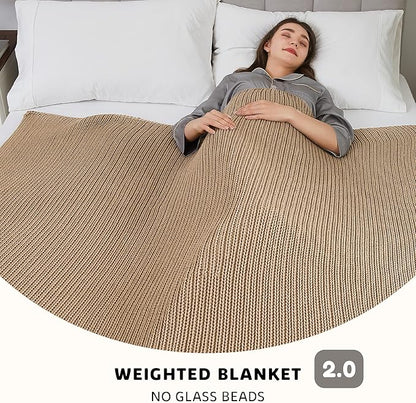 L'AGRATY Knitted Weighted Blanket - 50"x60" 10lbs Cooling Chunky Knit Heavy Blanket for Adults Braided Crochet Throw Thick Cable Yarn Knit Decorative No Beads Evenly Weighted Machine Washable