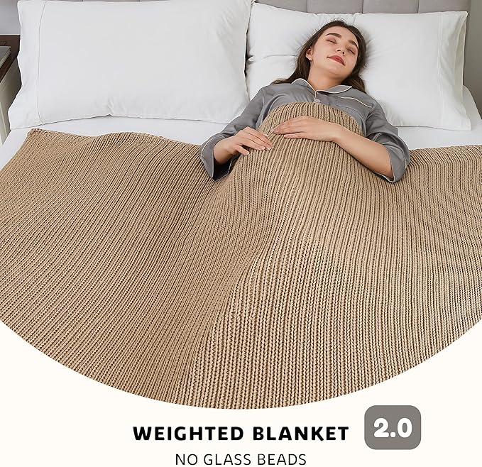 L'AGRATY Knitted Weighted Blanket - 50"x60" 7lbs Cooling Chunky Knit Heavy Blanket for Adults Braided Crochet Throw Thick Cable Yarn Knit Decorative No Beads Evenly Weighted Machine Washable