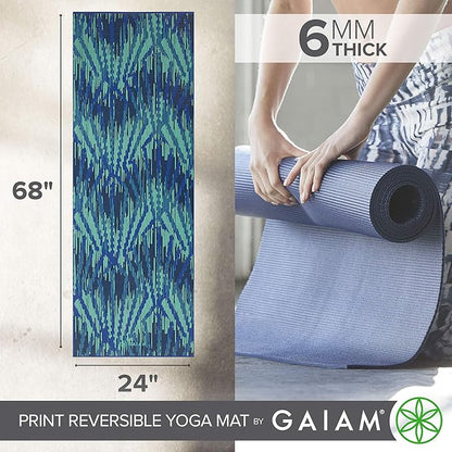 Gaiam Yoga Mat - Premium 6mm Print Reversible Extra Thick Non Slip Exercise & Fitness Mat for All Types of Yoga, Pilates & Floor Workouts (68" x 24" x 6mm Thick)