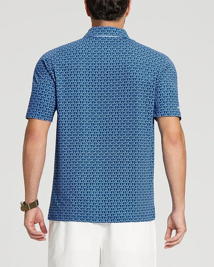 Golf Shirts for Men - Moisture Wicking Short Sleeve Performance Sport Casual Striped Collared Mens Polo Shirt