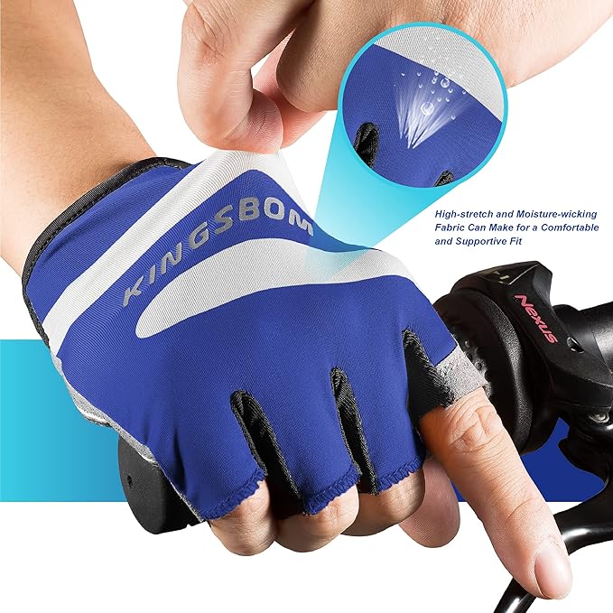 KINGSBOM Breathable Cycling Gloves, Shock-Absorbing Bike Gloves with Light Silicone Gel Pad, Anti-Slip Bicycle Gloves for Men and Women