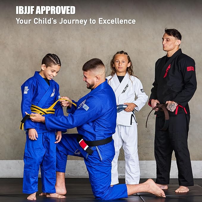 Elite Sports Kids Brazilian Jiu Jitsu Belts Preshurunk Martial Arts Youth BJJ Belts for Girls & Boys with BJJ Ranking Stripes