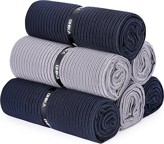 Microfiber Gym Towels with Snap Strap Closure, Ribbed Pattern Sports Towels for Yoga, Home and Outdoor Activities, 27” x 16”, 6 Pack, Black/Grey