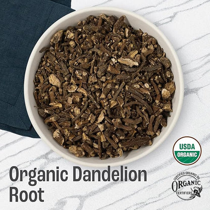 J Mac Botanicals Organic Dandelion Root (16 oz) unroasted, herb for tea and other infusions, Packaged in the USA, Certified USDA Organic