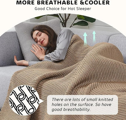 L'AGRATY Knitted Weighted Blanket - 50"x60" 7lbs Cooling Chunky Knit Heavy Blanket for Adults Braided Crochet Throw Thick Cable Yarn Knit Decorative No Beads Evenly Weighted Machine Washable