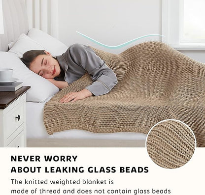 L'AGRATY Knitted Weighted Blanket - 50"x60" 7lbs Cooling Chunky Knit Heavy Blanket for Adults Braided Crochet Throw Thick Cable Yarn Knit Decorative No Beads Evenly Weighted Machine Washable