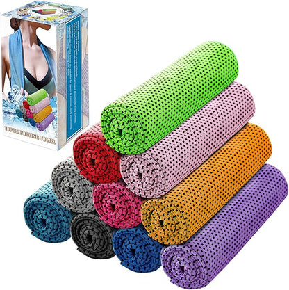 Ponpon 10pcs Cooling Towel Ice Towel Cooling Towels for Neck and Face Microfiber Cooling Towel for Gym, Travel, Yoga, Camping, Running, Outdoor Sport (10 Colors)