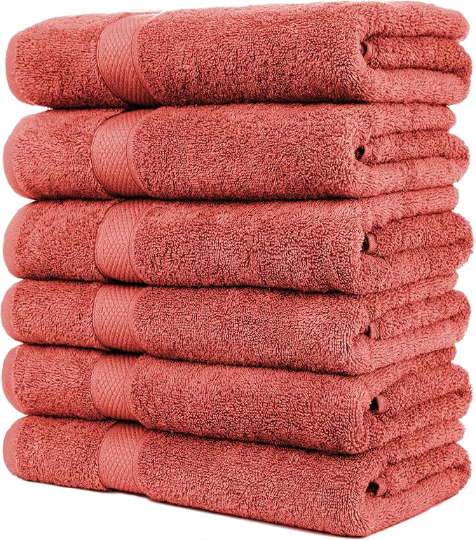 Pleasant Home Bath Towels Set of 6 (24” x 50”) 100% Cotton, 515 GSM | Lightweight, Soft & Absorbent Luxury Towels for Bathroom | for Gym, Pool & Spa | 6 Pack, Red