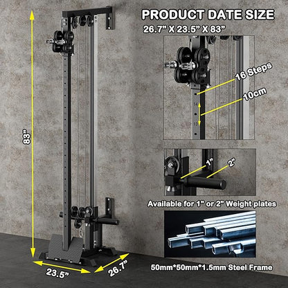 Fitness Wall Mount Cable Crossover Machine – Multi-Functional Dual Pulley System, Home Gym Equipment with Commercial-Grade Steel Frame and 400 lb Load Capacity for Home Gym.