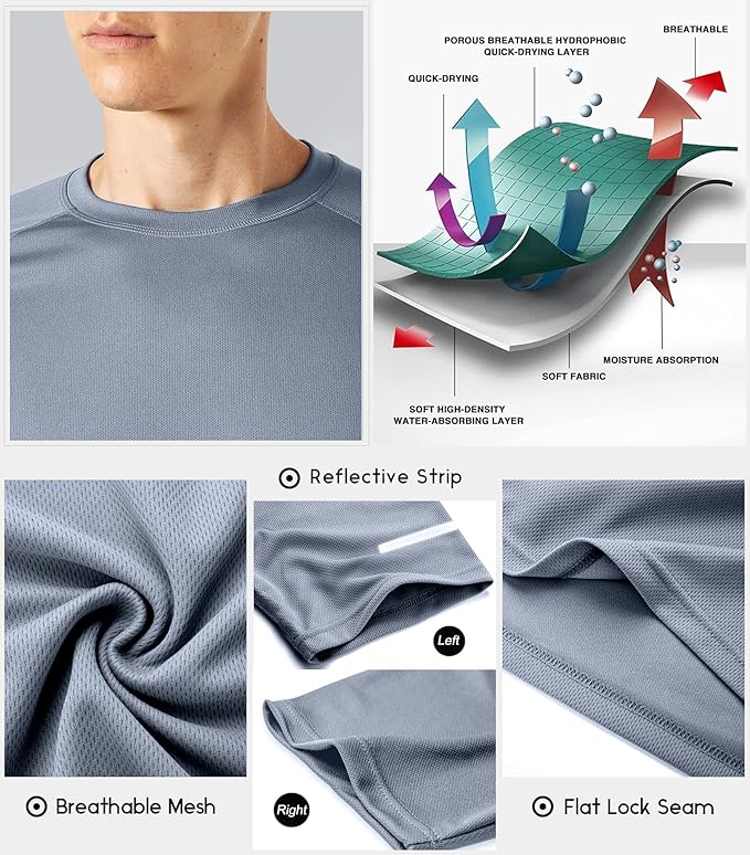 Boyzn 1, 3, 5 or 7 Pack Men's Workout Running Shirts, Dry Fit Moisture Wicking T-Shirt, Gym Athletic Short Sleeve Tee Shirts