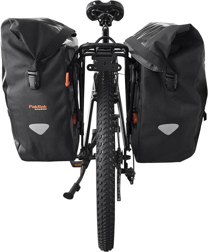 Ibera Panniers Bike Bags 30L (Pair) - Waterproof & with Quick Release/Clip-On System - Bike Saddle Bags For Rear Rack with Rain Cover & 19.8 lbs Capacity - Saddle Bag Bicycle Fits Most Racks (Black)