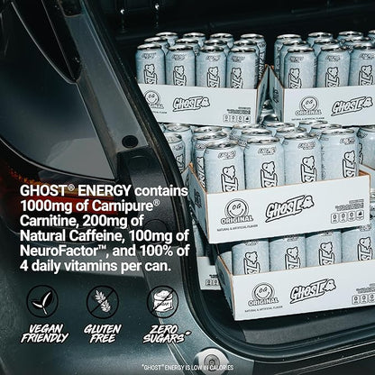 GHOST Energy Drink - 12-Pack, Original, 16oz - Energy & Focus & No Artificial Colors - 200mg of Natural Caffeine, L-Carnitine & Taurine - Gluten-Free & Vegan