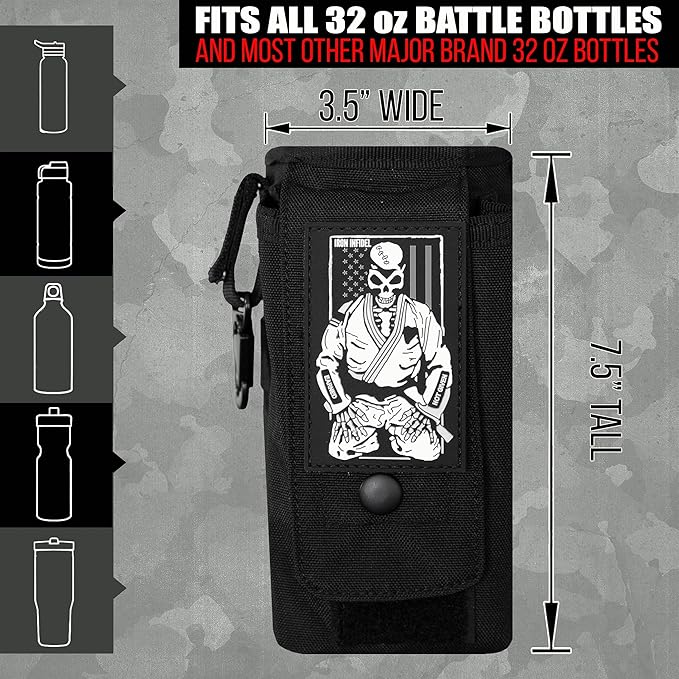 Iron InfideI Battle Bottle Sleeve - 64 oz and 32 oz Water Bottle Sleeve Only for Half Gallon 1L Steel Water Bottle | Rugged Cover with Molle for Versatile Design with Storage for Phone, Wallet & Keys