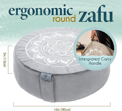 Florensi Meditation Cushion - Comfortable Floor Pillow - Traditional Tibetan Meditation Pillow with Beautiful Velvet Cover - Large Floor Cushion Seating for Adults - Premium Yoga Buckwheat Bolster