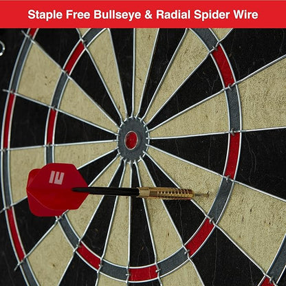 ESPN Dart Board Includes 6 Steel Tip Darts, Bristle Dartboard with Radial Spider Wire and Staple Free Bullseye, Ideal Party Games for Adults