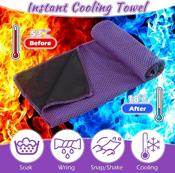 20 Pcs Cooling Towel 40" x 12" Ice Towel for Neck and Face Microfiber Chilly with Bag Breathable Yoga Gym Stay Cool Towels Sweat Rag for Workout Running Camping Pilates Beach Accessories (Purple)