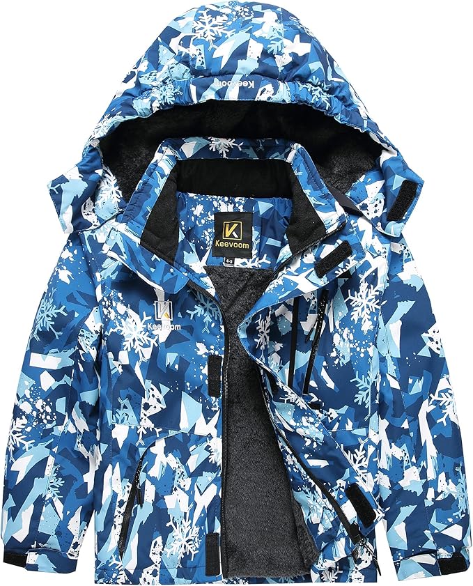 Keevoom Boys Winter Coat Ski Jacket Windproof Kids Snowboard Warm Fleece Snow Coat Waterproof Outdoor Hooded Ski Coats