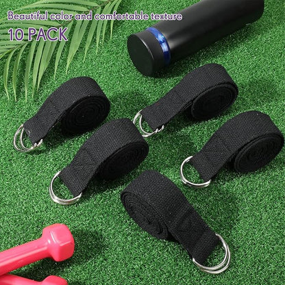 Jerify 10 Pcs Yoga Strap for Stretching Bulk 6ft Exercise Stretch Band with Metal D Ring Adjustable Pilates Non Elastic Yoga Stretch Belt for Women Men Physical Fitness Gym Workout Dance