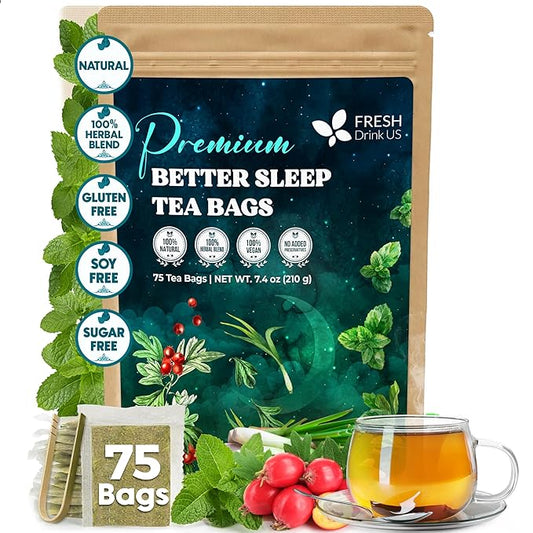 FreshDrinkUS, Premium 75 Tea Bags Better Sleep Herbal Tea | Special Herbal Sleep Tea, Caffeine-Free Loose Leaf Blend with Spearmint Leaves, Lemongrass Leaves, and Hawthorn Berry – Naturally Refreshing and Aromatic.