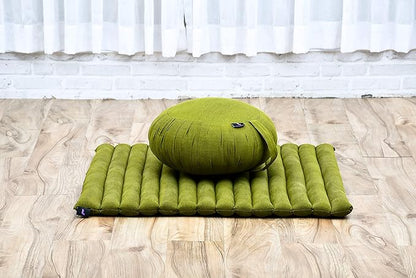 Leewadee Meditation Cushion Set – 1 Round Zafu Meditation Pillow and 1 Square Roll-Up Zabuton Meditation Mat, Pillows Bundle Filled with Kapok