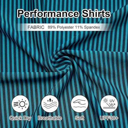 Golf Shirts for Men - Moisture Wicking Short Sleeve Performance Sport Casual Striped Collared Mens Polo Shirt