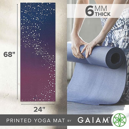 Gaiam Yoga Mat - Premium 6mm Print Extra Thick Non Slip Exercise & Fitness Mat for All Types of Yoga, Pilates & Floor Workouts (68"L x 24"W x 6mm Thick)
