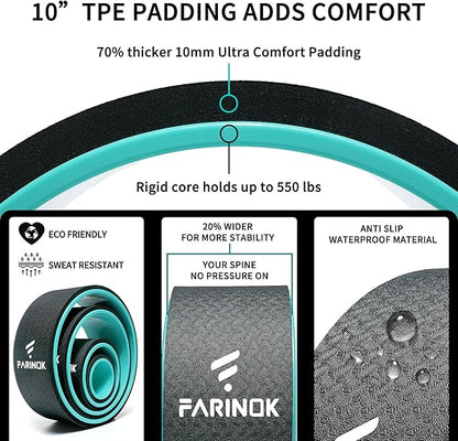 Yoga Wheel Set of 3+1, Upgraded 10MM Thick Back Wheels for Pain Relief & Stretching, Strongest Back Roller for Deep Tissue Massage, Improving Yoga Poses Backbend