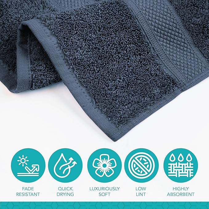 Pleasant Home Bath Towels Set of 6 (24” x 50”) 100% Cotton, 515 GSM | Lightweight, Soft & Absorbent Luxury Towels for Bathroom | for Gym, Pool & Spa | 6 Pack, Navy