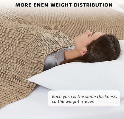L'AGRATY Knitted Weighted Blanket - 50"x60" 10lbs Cooling Chunky Knit Heavy Blanket for Adults Braided Crochet Throw Thick Cable Yarn Knit Decorative No Beads Evenly Weighted Machine Washable