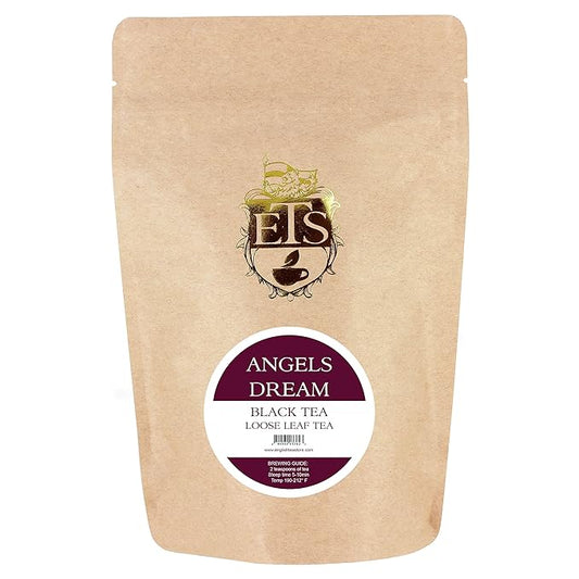 English Tea Store Angels Dream - Black Tea | Loose Leaf Pouches - 4oz | Maple and Wild Blackberry Flavored Blend | Assam Sri Lanka and Formosa Tea Fusion | Sweet Fruity Tea
