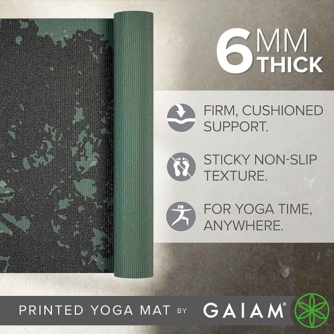 Gaiam Yoga Mat - Premium 6mm Print Extra Thick Non Slip Exercise & Fitness Mat for All Types of Yoga, Pilates & Floor Workouts (68"L x 24"W x 6mm Thick)