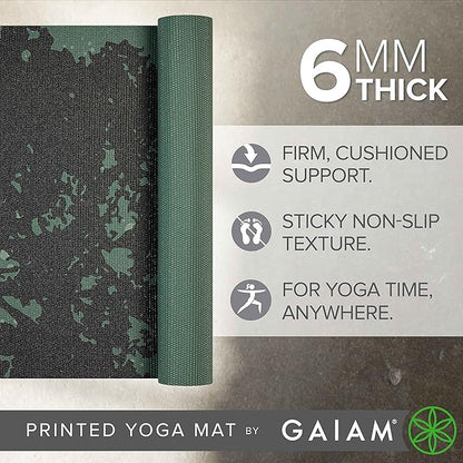 Gaiam Yoga Mat - Premium 6mm Print Extra Thick Non Slip Exercise & Fitness Mat for All Types of Yoga, Pilates & Floor Workouts (68"L x 24"W x 6mm Thick)