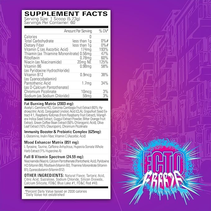 EHP Labs x Ghostbusters OxyShred Pre Workout Powder Supplement - Preworkout Powder with Acetyl L Carnitine, Energy Boost Drink - Ecto Freeze, 60 Servings
