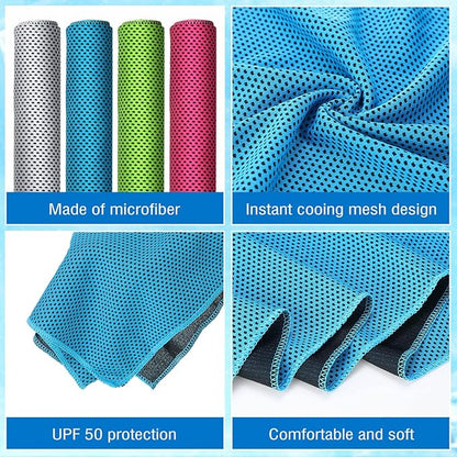 Shellwei 80 Pcs Cooling Towel Bulk 40 x 12 Inch Double Layer Microfiber Chilly Cold Towel for Neck Gym Yoga Running Workout Sports(Rose Red, Light Blue, Green, White)