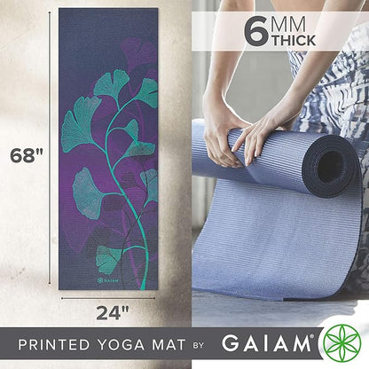 Gaiam Yoga Mat - Premium 6mm Print Extra Thick Non Slip Exercise & Fitness Mat for All Types of Yoga, Pilates & Floor Workouts (68"L x 24"W x 6mm Thick)